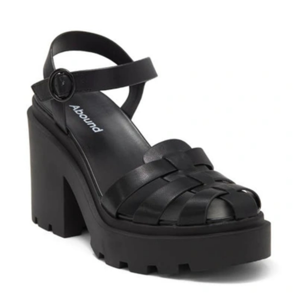 NWOT Abound Marty Jelly Lug Platform Sandal Heel Caged Fisherman Vegan Black 9.5